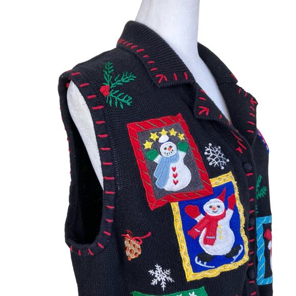 Designers Originals Sz XL Vtg 90s Holiday Sweater Vest Snowmans Boho Multicolor - Picture 3 of 16